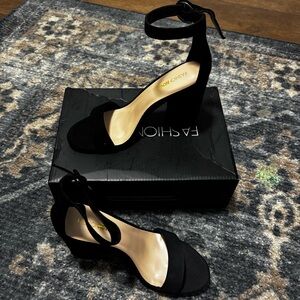Fashion Nova Black Open-Toe Ankle-Tie Heels